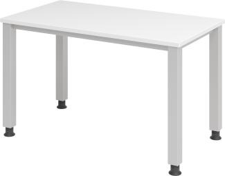 bümö manuell höhenverstellbarer Schreibtisch 120x67 cm in weiß, Metall-Gestell in Silber - PC Tisch höhenverstellbar & klein, Mini-Homeoffice Tisch, kleiner Computertisch, QS6-12-W-S