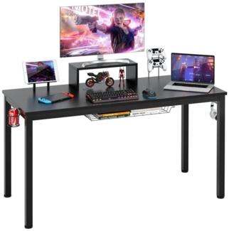COSTWAY Gamingtisch, 140cm, mit Monitorablage & Aufbewahrungskorb