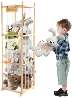 TWSOUL Kinderregal Plüschtier Lagerung Box Stofftier Aufbewahrung Holz Mit Räder 138cm, Große Kapazität, Platz Sparen, Spielzimmer, Kinderzimmer, Schlafzimmer