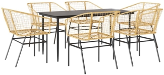 vidaXL 7-teiliges Garten-Esszimmerset Braunes Polyrattanglas 3334496