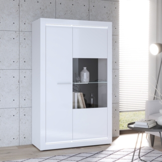 Forte ' L-Light' Vitrine, Holz weiß, Hochglanz, 98 x 160 x 41,3 cm