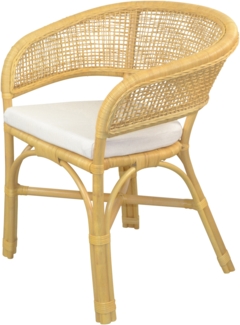 Schöner Rattansessel, Rattanstuhl handgeflochten, beige, inklusive Sitzkissen
