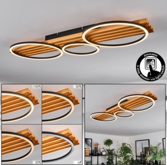 hofstein Deckenleuchte dimmbare Deckenlampe aus Holz/Metall/Kunststoff in Natur/Schwarz/Weiß, LED wechselbar, 3000 Kelvin, im skandinavischen Design, dimmbar über Lichtschalter, LED 40 Watt