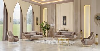 Sitzgruppe/Sofa Set - Wohnzimmergarnitur "Elva" 3+3+1+1-Hellbraun/Beige