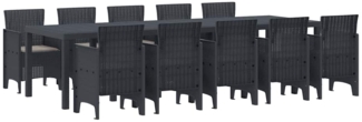 vidaXL Garten Essgruppe mit Kissen 11 pcs Anthrazit Poly Rattan 3378753