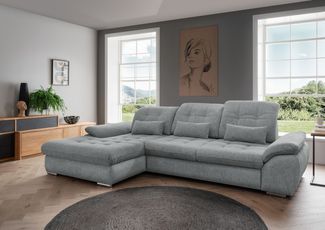 Polstergarnitur >Riordan< Schlaffunktion, Stauraum, Webstoff Corto silber - 314x104x184 (BxHxT)