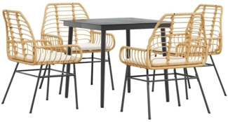 vidaXL 5-tlg. Garten-Essgruppe mit Kissen Braun Poly Rattan Glas 3334458