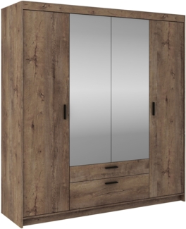 AX LIVING Kleiderschrank mit Spiegel Storicos Eiche Lefkas 4D 176,3cm