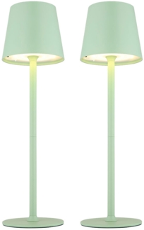 2x LED Tischlampe, blassgrün, Touchdimmer, Akku, IP44, H 36 cm