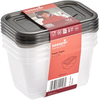 keeeper fredo fresh Frischhaltedosenset 4-teilig, 4x0,75 l, Crystal Grey (Transparent)