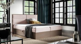 Boxspringbett Bett LAMBROS 140x200cm Dunkel Eiche Stoff Altrosa inkl. Bettkasten