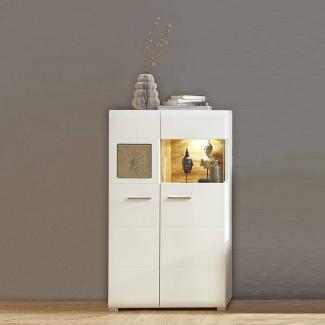 Highboard-Vitrine inkl. LED-Beleuchtung in matt weiß mit Eiche-Altholz FARO-36 B/H/T 80x139x37cm