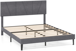 160 x 200 cm Doppelbettgestell mit Höhenverstellbarem Geometrischem Kopfteil Bettrahmen Dunkelgrau