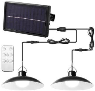 Rosnek LED Außen-Deckenleuchte Solar, Vintage, wasserdicht, dimmbar, für Garten Hof Schuppen, SMD5050 LED-Perlen, Warmweiß, Weiß, Garage Camp Deko, Fernbedienung, Zeitschaltuhr