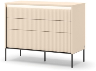 Compleo Kommode mit 3 Schubladen FLORE, Beige modern Kommode mit LED und Lamellen