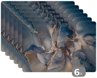 MuchoWow Platzset Marmor - Grau - Blau - Luxus - Gold, (6-St), Platzsets, Tischset, Abwaschbar, Tischsets, Platzdeckchen