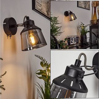 hofstein Wandleuchte »Rimini« moderne Wandlampe aus Metall/Glas in Schwarz/Rauchfarben, ohne Leuchtmittel, verstellbarer Wandspot, An-/Ausschalter, E14