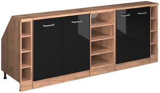 Dachschrägenschrank-Set Rion Schwarz Hochglanz 210 cm 5er Set Schrankkorpuss 60 cm Tiefe Vicco