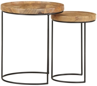 2-tlg. Couchtisch-Set, Sofatische Massivholz Mango und Stahl