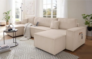 OTTO home Wohnlandschaft CASSI, 311 cm, U-Form, Schlafsofa, Dauerschläfer, Boxspringfederung, Schlaffunktion (133/270cm), Bettkasten, Seitentaschen, Cord-Bezug