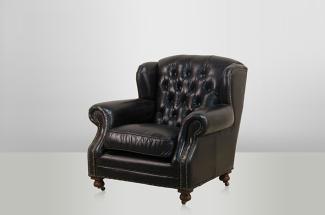 Chesterfield Luxus Echt Leder Ohrensessel Adringley Vintage Leder von Casa Padrino Ebony - Club Sessel