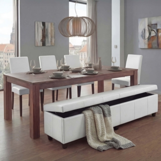 Garnitur Sitzgruppe Bank mit Aufbewahrung Kriens XXL+4 Stühle Littau, Leder ~ weiß