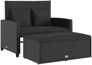 vidaXL Gartensofa mit Kissen 2-Sitzer Schwarz Poly Rattan 365132