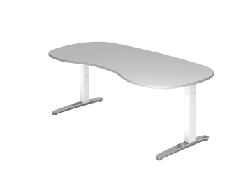 'XB20' Nierentisch, C-Fuß, poliert, 200x100 cm, Grau / Weiß
