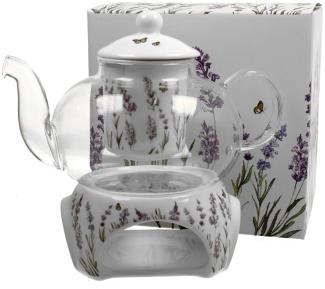 DUO FLORAL Teekanne 1000 ml PROVANCE mit Stövchen, Glas - New Bone China Porzellan