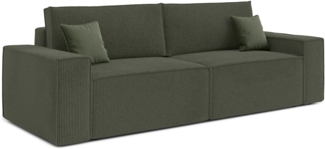 AXLIVING Cord Sofa Talaton 248cm Schlafsofa Grün mit Kissen Bettkasten