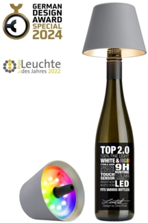 Sompex Flaschenleuchte TOP 2.0 Grau LED RGBW mit Akku