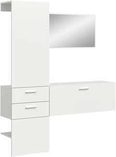 Garderoben-Set >Vaga< (3-teilig) Klappe, Schübe, Spiegel / Weiß - 156 x 190 x 36 cm (BxHxT)