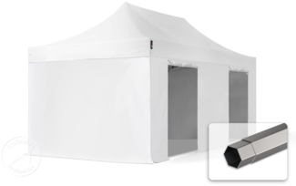 3x6 m Faltpavillon, PREMIUM Stahl 40mm, Seitenteile ohne Fenster, weiß