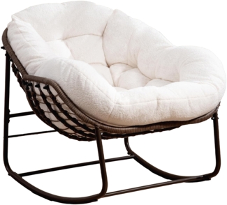 LVHOM Schaukelstuhl mit gepolstertem Kissen, Rattanstuhl mit Stahlrahmen, Lounge Sessel, Schaukelsessel, 1 St, für Balkon/Garten/Wohnzimmer/Schlafzimmer/Arbeitszimmer