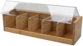 HIT Trading Teebox TILLY, mit 5 Fächern, Braun, Transparent, Holz, Kunststoff, B 36 x H 11 x T 9 cm