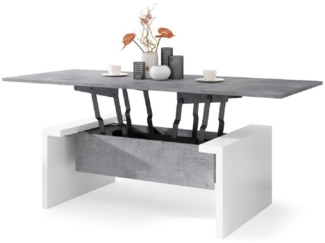 designimpex Couchtisch Space Beton - Weiß matt höhenverstellbar 45 / 70 aufklappbar 110 / 170