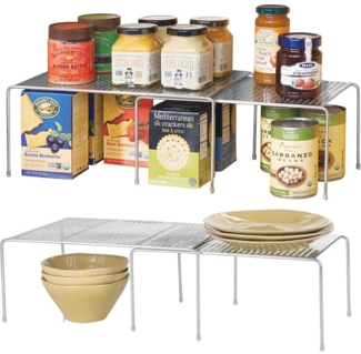 Küchenregal Teleskop silber ausziehbar Geschirrregal 2er Set Metall Rack mDesign