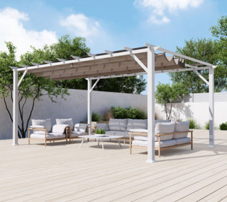 Paragon Outdoor Aluminium Pergola Florenz 1116 | Weiß/Hellbraun | 350 x 505 x 236 cm