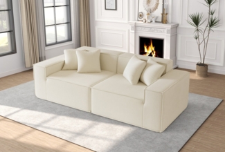 Fanttik 2-Sitzer Schaumstoff Sofa B/T/H: 200/90/65 cm, Modernes Polstersofa mit Cordstoff für Wohnzimmer, Wohnung, Büro