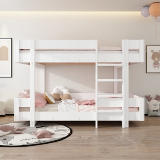 XDeer Etagenbett Kinder-Etagenbett, Doppelbett, Mit Treppe, Schlichtes Design, Verstärktes Geländer, ohne Matratze, Weiß