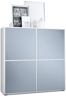 Highboard Cuba V2 Schrank 104 x 105,5 x 35,5 cm Sideboard mit 8 Fächern, Korpus in Weiß matt / Fronten in Denim matt