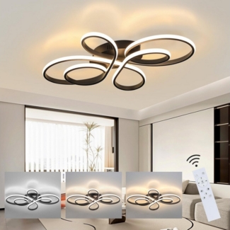 Nettlife LED Deckenleuchte Schwarz Dimmbar Wohnzimmer 65W Modern 40/66/80/100CM, Dimmbar mit Fernbedienung, LED fest integriert, kaltweißem, warmweißem, Schlafzimmer, Wohnzimmer, Büro, Arbeitszimmer, Küche