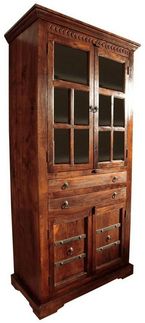 Massivmoebel24 Standvitrine OXFORD (Vitrine Akazie 95x50x195 nougat lackiert OXFORD #452) Vitrine Akazie 95x50x195 nougat lackiert OXFORD #452