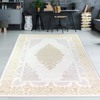 TeppichHome24 Teppich Designer Teppich mit Orientalischem Muster in weiß gold grau, rechteckig, Höhe: 8 mm