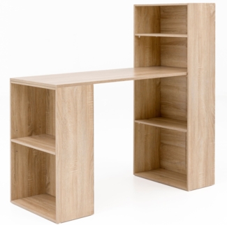 Schreibtisch WL5.693 mit Regal 120 x 120 x 53 cm Sonoma Holz Modern, Schreibtischregal Ablagefächer PC Tisch, Computertisch mit Ablage, Design Tisch Büro mit Aufbewahrung