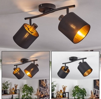 hofstein Deckenleuchte moderne Deckenlampe aus Metall/Stoff in Schwarz/Goldfarben, ohne Leuchtmittel, 2-flammig, mit verstellbaren Strahlern, Spot, 2 x E14