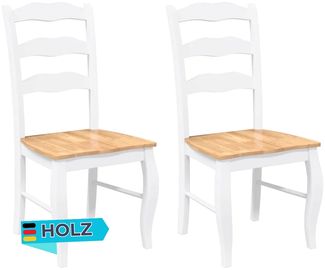 Esszimmerstühle RESZ 2er Set Weiß-Hellbraun Massivholz | Küchenstuhl Wohnzimmerstühle Essstühle bequem