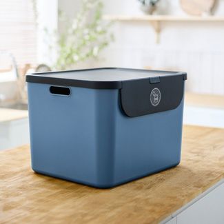 ROTHO Mülltrennsystem Albula Mülleimer 55l mit Frontklappe für die Küche – Recycling System, Behälter ideal für Mülltrennung & Recycling