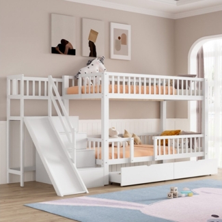 STILVORA Etagenbett 90×200 Kinderbett mit Matratze, Doppelbett mit Rutsche & Stauraum (mit 2 Schubladen,ohne Matratze), mit Rutsche und Treppen,massivholz,90*200