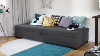 Einzelbett Misti - Sofa mit Bettkasten, Schlafsofa, Bettsofa, Farbauswahl, Bettgestell, Komfortbett, Bett für Jugendzimmer, Schlafmöbel (Graphit (Lux 06))